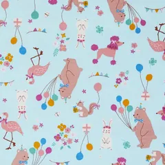 【特価セール】KIYOHARA 撥水 加工 生地 オックス 動物 110cm巾×1mカットSBL サックスブルー 入学 入園グッズ 3点 が作れる レシピ 付き WRAN-1M