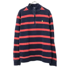 ポロラルフローレン ボーダー柄 長袖 ハーフジップ トレーナー XL（18-20） ネイビー×レッド POLO RALPH LAUREN プルオーバー キッズ