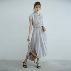 ☆ ライトグレー ☆ Mサイズ ☆ ロング ワンピース シャツ風 フレンチスリーブ gdress4136 ワンピース 半袖 プリーツ レディース ロング ワンピ シフォン プリーツドレス プリーツスカート スカート 上品 フレンチスリーブ ウエスト スリム