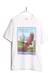 【お得なクーポン配布中!】 90s USA製 イーグル アート イラスト プリント 半袖 Tシャツ メンズ XL / オールド 大きいサイズ グラフィック ヘビーウェイト メッセージ