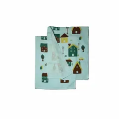 ツバメタオル 表ガーゼ＆パイル フェイスタオル 2枚 ブルー 街並 34×90cm