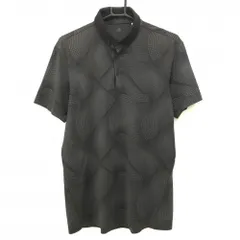 アディダス 半袖ポロシャツ ダークグレー×黒 総柄 袖ロゴ メンズ M ゴルフウェア adidas