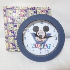 W762　未使用　ミッキー　掛け時計　Clock　ネイビー　丸型　Disney