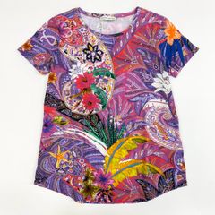 LEONARD レオナール カットソー 花柄 大きめ 42 ピンク 刺繍ロゴ