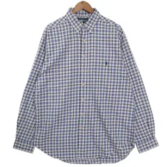 00's ラルフローレン 長袖ボタンダウンシャツ CLASSIC FIT メンズUS-XL チェック柄 ブルーグレー hsc-0804n