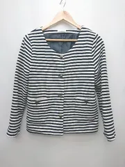 ◇ a.v.v アー・ヴェ・ヴェ ボーダー 大人カジュアル 長袖 ジャケット サイズ40 ブラック ホワイト レディース P  【1402160007384】