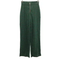 美品 ZARA ザラ 総柄 ハイウエスト ストレートパンツ S 深緑 レディース 古着
