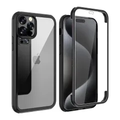 新品 YSAN iPhone15 ケース 360度全面保護 [100％画面感度][両面透明] クリアフルカバー 米軍MIL規格 透明 耐衝撃 薄型 軽量 シリコンフレーム 滑り止めバンパー Qi充電対応 (ブラック iphone15)
