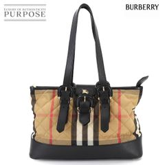 美品 バーバリー BURBERRY ノバチェック キルティング トート バッグ キャンバス レザー ベージュ ブラック ゴールド 金具 90286215