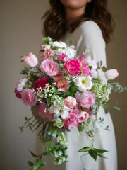 ウェディングブーケ　韓国ブーケ　造花ブーケ　ピンクブーケ　アーティフィシャルフラワー　アーティフィシャルフラワーブーケ