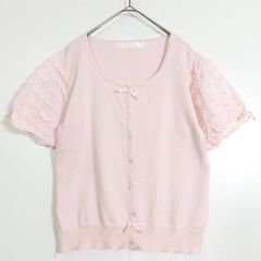 ピンクハウス★ニットと綿ローンのカーディガン ピンク系 前開き 段々フリル&サテンのミニリボン付き♪z14268