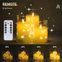 【3個セット】LEDキャンドルライト 電池式 3D炎 揺らめく炎 星型ライト付 リモコン タイマー機能 AMILL製 新年 クリスマス ホームデコに最適 幻想的な空間演出