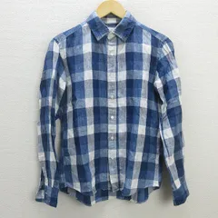 R■日本製■シップス/SHIPS  フランネルチェックシャツ 長袖シャツ■青系【S】MENS/127 【中古】■
