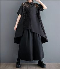 ワンピース 切替 大きいサイズ 黒 夏秋 チュール ゆったり 半袖 新品 
