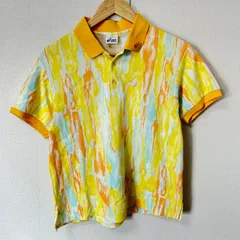(^w^)b asics アシックス 半袖ポロシャツ 総柄 トップス 卓球 バドミントン レトロ カジュアル スポーツ 運動 トレーニングウェア ジョギング ウォーキング ジム アウトドア イエロー系 メンズ