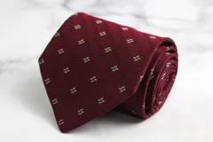 ヒルトン ブランド ネクタイ ストライプ柄 小紋柄 シルク イタリア製 PO メンズ ワインレッド HILTON 【中古】