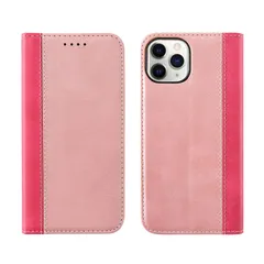 【迅速発送】HanaRo iPhone12/12Pro ﾋﾟﾝｸｺﾞｰﾙﾄﾞ×ﾋﾟﾝｸ PUレザー 手帳型ケース ベルトなし マグネット アイフォン ケース カバー iPhone12ケース 12Proケース カード収納