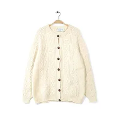 QUILLS WOOLLEN MARKET アイルランド製 フィッシャーマンセーター アランニット ケーブル編み レディースXL相当 古着 @CH0993
