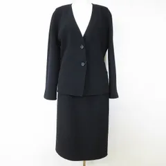 #a レリアン Leilian スカートスーツ ノーカラー 9 黒 無地 ウール イタリア製生地 レディース [954462] k01