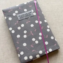 【四六判ハード_a021】ブックカバー チェリー柄 グレー さくらんぼ