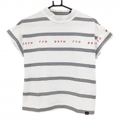 【超美品】ニューバランスゴルフ 半袖ハイネックシャツ 白×ネイビー ボーダー ロゴレッド  レディース 1(M) ゴルフウェア New Balance