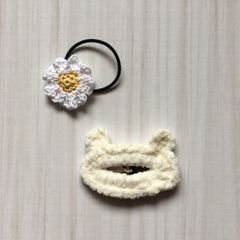 もこもこくまさん＆ヘアゴム セット　パッチンピン　ハンドメイド　キッズ