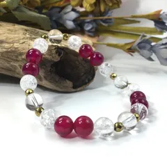 水晶×クラック水晶×ジェイド(マゼンダピンク) パワーストーン ブレスレット 8mm レディース 女性  数珠ブレス 開運 プレゼント ギフト  [8]