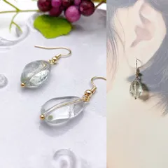 【宝石質】大粒グリーンアメジストのピアス／18kgpフック／金アレ対応・イヤリング変更OK