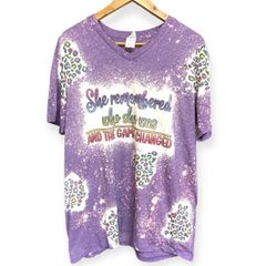 80s レオパード Tシャツ パープル Vネック L 豹柄 個性派 古着 Y2K プリント レトロ