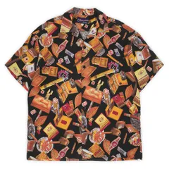 fivecrown 90s 90年代 半袖 オープンカラーシャツ 開襟 葉巻 タバコ ライター レーヨン コットン MADE IN USA アメリカ製 ビッグサイズ ヴィンテージ 古着 メンズ ブラック系 総柄 XXL【中古】