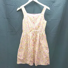 ◇ JILLSTUART フラワープリント 前ボタン 総柄 フレア ノースリーブ ミニ ワンピース サイズ0 オレンジ系 レディース E  【1303290012791】