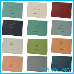 【在庫処分】[TEMLUM] メッセージカード 感謝カード グリーティングカード サンキューカード 箔押し 12種類 封筒付き 封筒シール付き かわいい 挨拶状 12枚セット 結婚式 記念日 職場 プレゼント (箔押し図案)