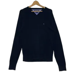 TOMMY HILFIGER トミーヒルフィガー ニット セーター ワンポイント刺繡 CHINA製 Sサイズ ブラック