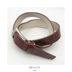 ORIHICA オリヒカ ベルト 05 オフィス ビジネス 型押し メンズ ブラウン Lサイズ USED
