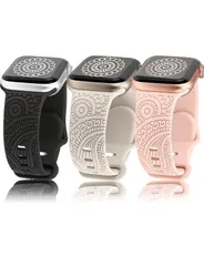 【3本付き】 Apple Watch バンド/アップルウォッチ 42mm 44mm 45mm 49mm あっぷるうぉっち 柔らかいスポーツ シリコン製交換ベルト 花の彫刻入りバンド レーザーデザイン 通気 耐衝撃 防汗 男性 女性 レディース iWatch S