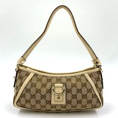 GUCCI アビー レザー×キャンバス オフホワイト×ベージュ ショルダーバッグ シルバー 130939