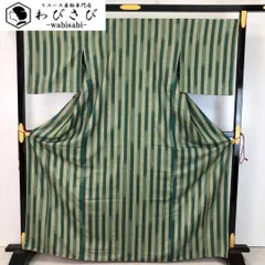 小紋 縦縞模様に蝶々 小花模様 縮緬 薄根岸色 トールサイズ K-5246