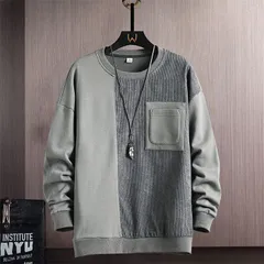 トレーナー メンズ 重ね着風 トップス スウェット クルーネック ポケット付き 切り替え 配色 無地 カジュアル プルオーバー おしゃれ