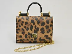 ドルチェ&ガッバーナ DOLCE&GABBANA レオパード レザー チェーンウォレット/財布 茶×黒 ゴールド金具 レディース su_p e_u F-YA651のサムネイル