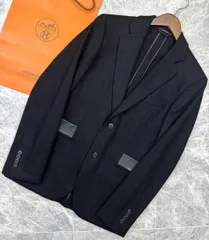 【中古】 HERMES （エルメス）  ウール テーラードジャケット レザー切り替え メンズ  ブラック  Black G19801 used:A 44のサムネイル