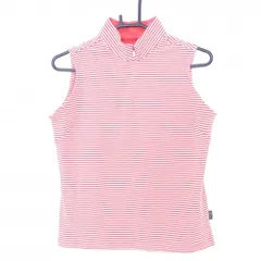 ★特価★【美品】アディダス ノースリーブハイネックシャツ レッドピンク×白 ボーダー柄 ハーフジップ レディース L/G ゴルフウェア adidas