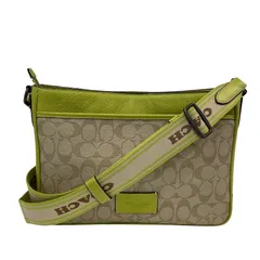 コーチ (COACH) ディストリクト クロスボディ カラーブロック シグネチャー ショルダーバッグ CH076 ベージュ×ライムグリーン系 【中古】KB-9600