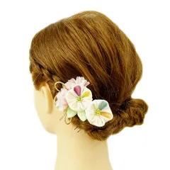 髪飾り 成人式 つまみ細工 水引 振袖 前撮り 袴 浴衣 夏祭り 花火大会 豪華2点セット 白 ピンク 薄ピンク 黄色 水色 ゴールド No.9-3596