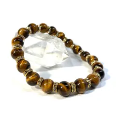 タイガーアイ パワーストーン ブレスレット  8mm  天然石  (ゴールド) メンズ・レディース 男性・女性  数珠 虎目石　金運 ●