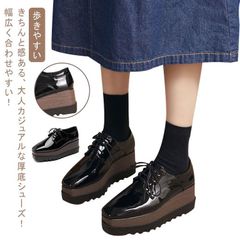 新品! オックスフォード 厚底ウェッジ シューズ 厚底 ウェッジソール レースアップ スクエアトゥ エナメル靴 8cmヒール ウッド おじ靴 プラットフォームシューズ レディース きれいめ 通勤 通学 オフィ kkknhm