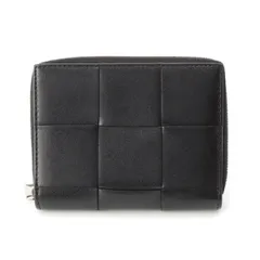 ボッテガヴェネタ レザー イントレチャート カセット ラウンドジップ 二つ折り財布 財布 ブラック【中古】