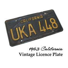 U.S.A 米国 1963年製 アメリカ カリフォルニア州 オリジナル ナンバープレート 黒 x 黄 アメリカン オールドサイン ガレージ 自動車 インテリア雑貨 ディスプレイに