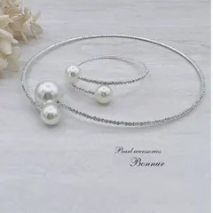 つけ外し簡単 パールのラインストーン チョーカーブレスレット