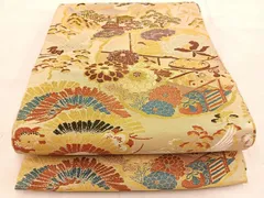 平和屋着物◎アンティーク　大正ロマン　九寸名古屋帯　唐織　飛鶴風景文　金銀糸　正絹　逸品　BAAU2914yc