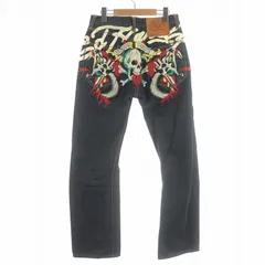 エドハーディー Ed Hardy 2009 デニムパンツ ジーンズ ストレート ボタンフライ スカル ドクロ 刺繍 バックプリント W30L32 M インディゴ マルチカラー /SI28のサムネイル